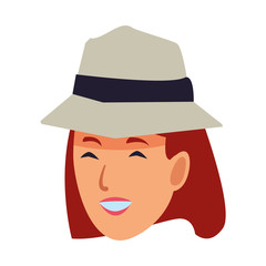Woman with hat smiling face cartoon vector illustration