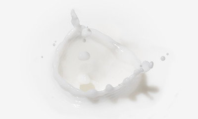 Close up of white milk splash and drop on white background