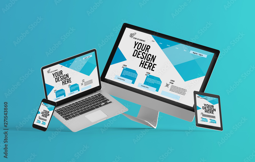 Poster mock up view of a devices isolated on a background with shadow