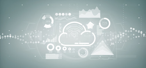 Cloud and wifi concept with icon, stats and data 3d rendering
