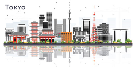 Obraz premium Tokyo Japan City Skyline with Color Buildings Isolated on White.