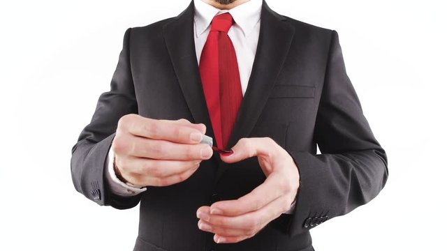 Headless red tie business person painting fingernails red 4K