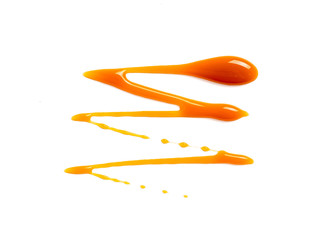 sweet caramel sauce isolated on white background Top view or flat lay. Caramel isolated on white...