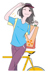 買い物するスポーティな女性