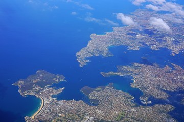 Fototapeta na wymiar Aerial view of the area around Manly Beach, a suburb of Sydney, New South Wales, Australia