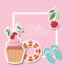 Hello summer and vacation stickers design
