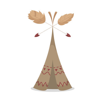 Isolated cartoon wickiup with arrows.