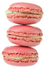 Strawberry pink macaroon closeup isolated
