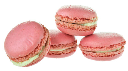 Strawberry pink macaroon closeup isolated
