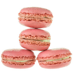 Strawberry pink macaroon closeup isolated