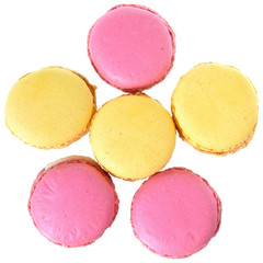 Pink strawberry and peach macarons top view