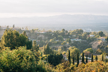 Fototapeta na wymiar San Fernando Valley landscape view from Mulholland Drive, in Los Angeles, California