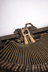 Antique Typewriter. Vintage Typewriter Machine Closeup Photo.