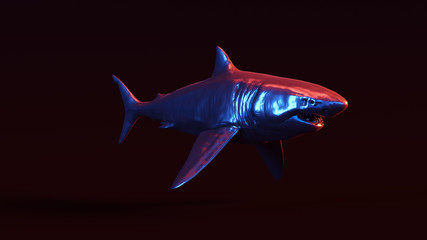 Silver Great White Shark with Red Blue Moody 80s lighting Front