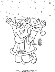 Vector illustration of a cartoon girl jumping of happiness.Happiness emotion