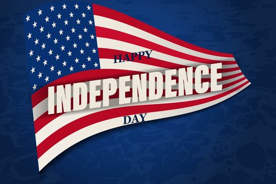 USA Independence Day greeting card, flag with signature on blue marble background