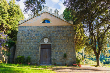 The Sanctuary of Our Lady of Reggio (Santuario di Nostra Signora di Reggio) a famous church landmark dating since 1248 in Vernazza, Cinque Terre, Italy.