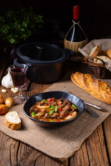 classic beef goulash with peppers and onions