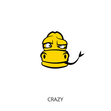 The head of a funny cool python on a white background. Sticker, pattern, background, wall decoration. Vector illustration. Snake cartoon character. Crazy!