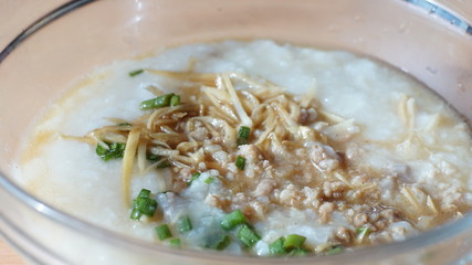 Close up pork congee