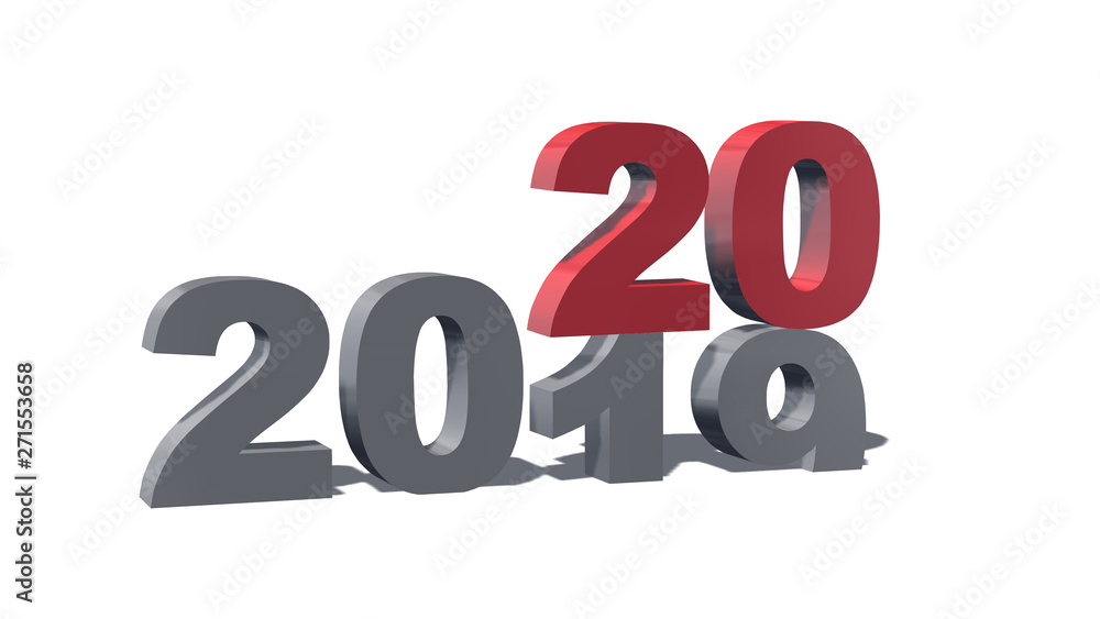 Aufkleber New Year from 2019 to 2020 - colored 3D numbers with shadow on a white background