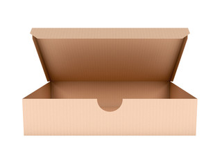 Flat brown paper box. Open carton. 3d rendering illustration isolated