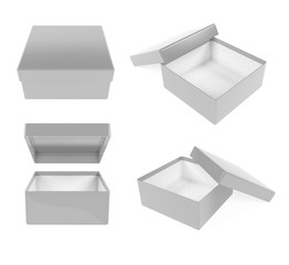 Gray gift box. Realistic carton mock up. Closed and empty set. 3d rendering illustration isolated