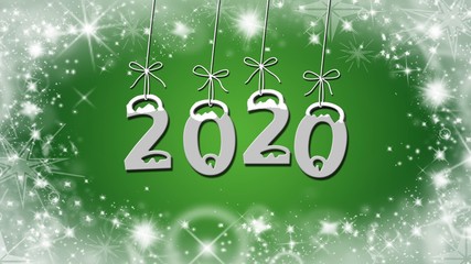 Year change to 2020 greeting card - stars on green background