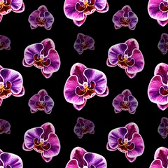 Keuken foto achterwand Orchidee Naadloos patroon van orchideebloemen. Aquarel schilderij. Exotische plant. Bloemenprint. Botanische samenstelling. Bruiloft en verjaardag. Wenskaart. Bloem geschilderde achtergrond. Hand getekende illustratie.