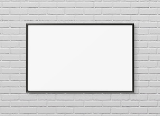 Black rectangular wooden frame on wall background 3D rendering