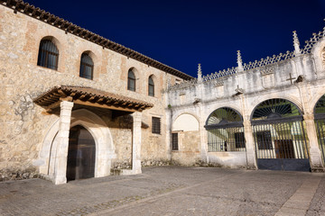 Night scene of Monasterio de las Huelgas - Burgos.  Abbey of Santa Maria la Real de Las Huelgas - Burgos, Castile and Leon, Spain .