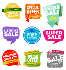 Collection of colorful sale stickers and tags 
