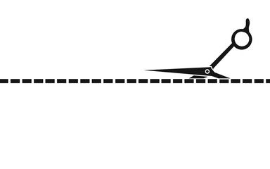 Scissors with cut lines on white background