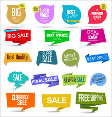 Collection of colorful sale stickers and tags 