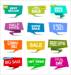 Collection of colorful sale stickers and tags 