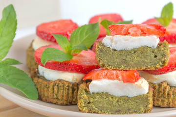 Vegetarian diet and protein snack - strawberry and pea sandwich. Healthy food. Front view