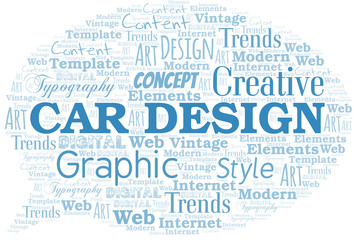 Car Design word cloud. Wordcloud made with text only.