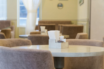 paper napkins on the table of a fashionable restaurant