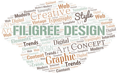 Filigree Design word cloud. Wordcloud made with text only.