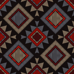 Ethnic boho seamless pattern. Lace. Embroidery on fabric. Patchwork texture. Weaving. Traditional ornament. Tribal pattern. Folk motif. Can be used for wallpaper, textile, wrapping, web.
