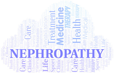 Obraz premium Nephropathy word cloud. Wordcloud made with text only.