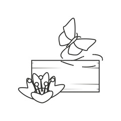 wooden label with flower and butterfly
