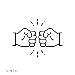fist bump icon, conflict line symbol on white background - editable stroke vector illustration eps10