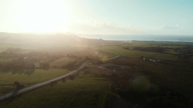 sunset Chilo&eacute; ancud aerial 4k