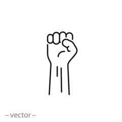 fist power hand icon, revolution or protest, line symbol on white background - editable stroke vector illustration eps10
