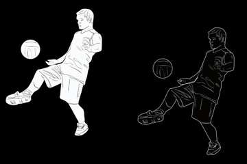 soccer player sketch and silhouette on black