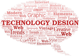 Technology Design word cloud. Wordcloud made with text only.