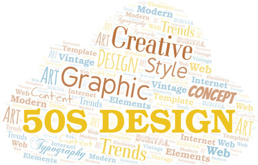 50s Design word cloud. Wordcloud made with text only.