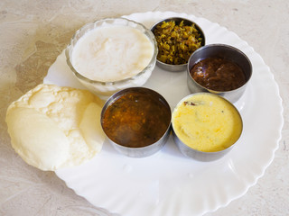 Indian lunch of vegetables and bread in Kochi, Kerala, India