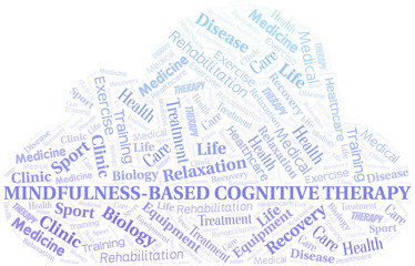 Obraz premium Mindfulness-Based Cognitive Therapy word cloud. Wordcloud made with text only.